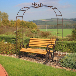 Wrought iron garden bench and accessories