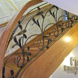 Spiral wrough tiron railings combined with wood - Lily pattern