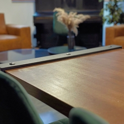 Metal tables with wood in the conference room Metal tables with wood in the conference room