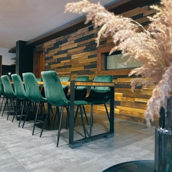 Modern tables black metal frames complemented with wood Modern tables black metal frames complemented with wood