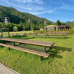 Garden benches and tables for events and camps at the Ranch in Krážova Lehota Garden benches and tables for events and camps at the Ranch in Krážova Lehota